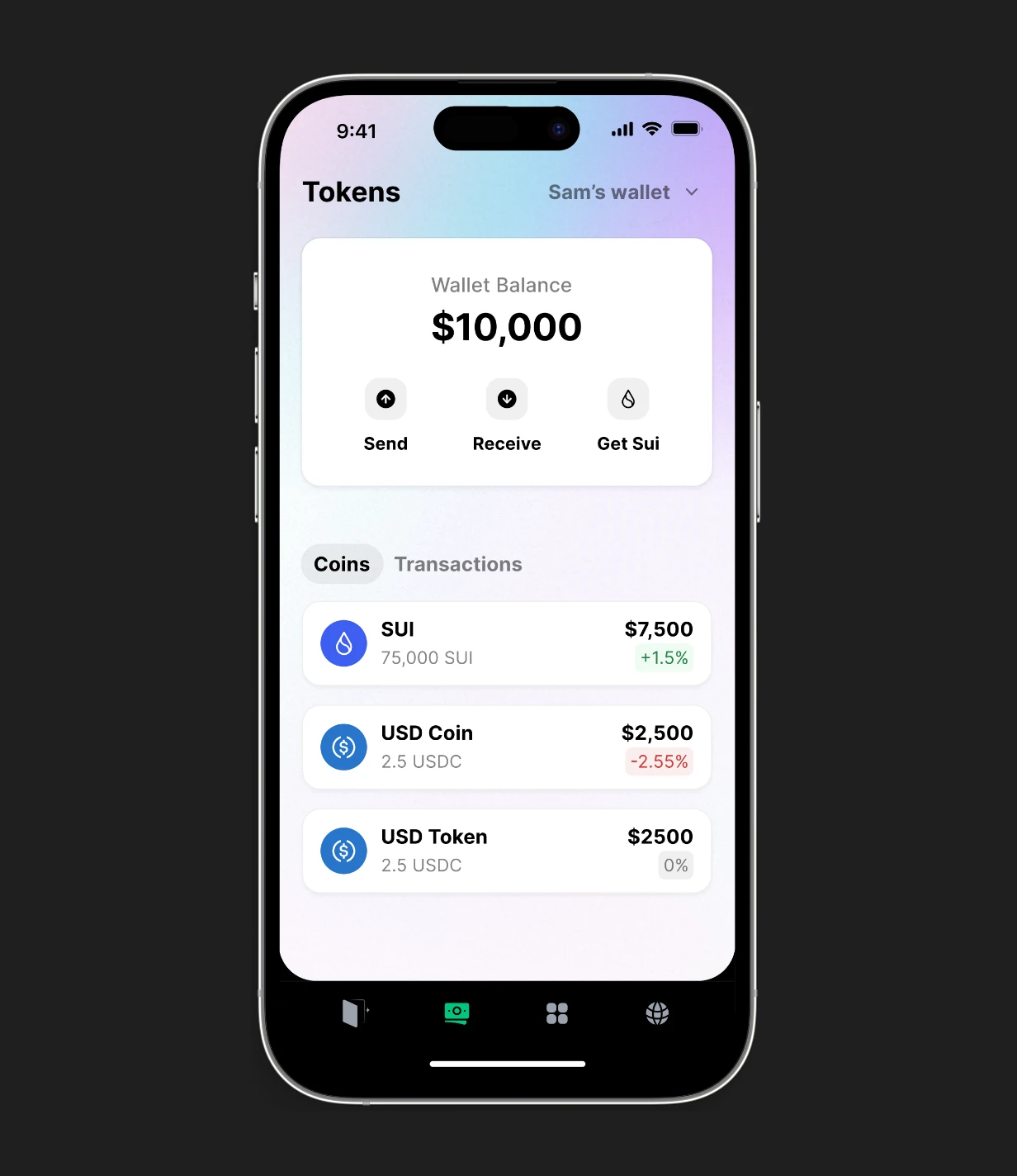 Ethos Wallet smartphone home screen