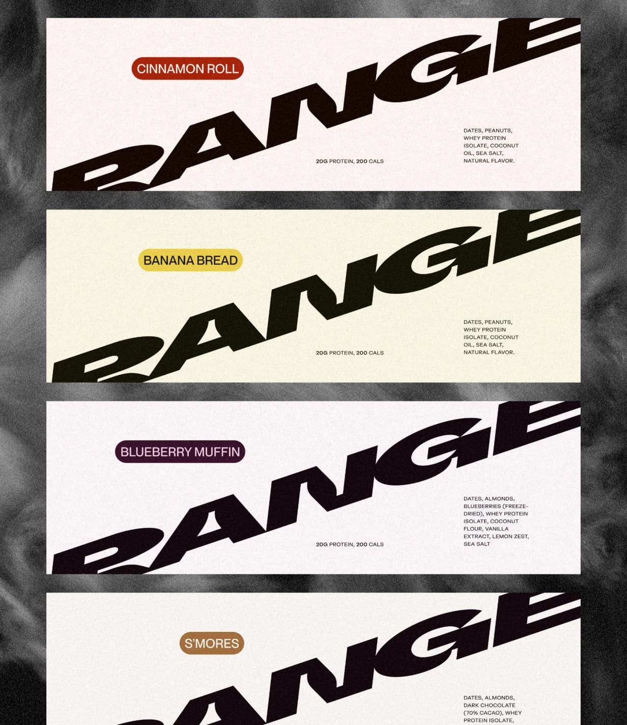Four-panel RANGE nutrition campaign layout